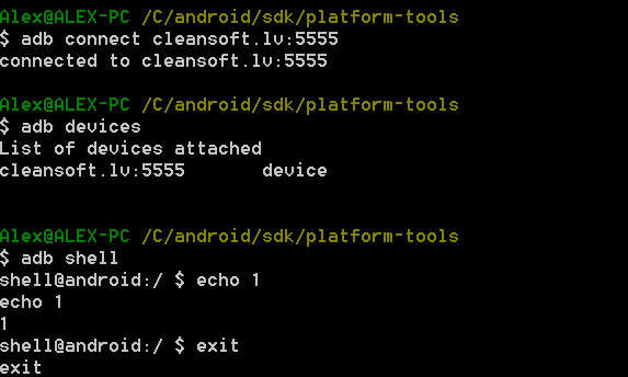 Adb connect to Android device over Internet shell commands